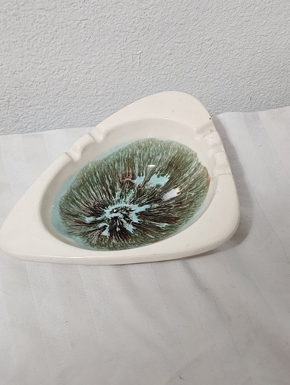 Handcrafted Ceramic Ashtray/Bowl with Green and Aqua Glaze
